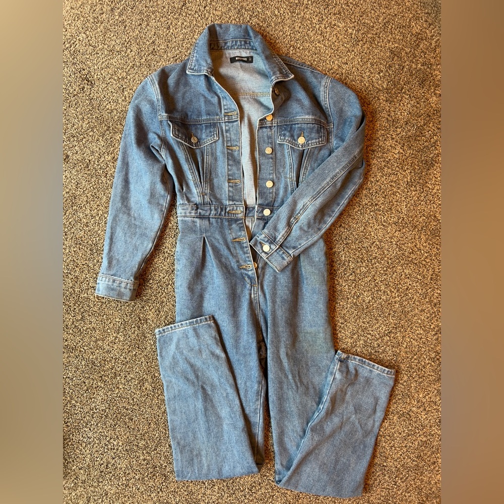 Missguided Light Blue Denim Jumpsuit, Size AU 6/US 2